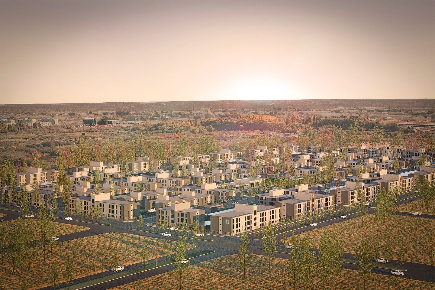 Render aéreo de Añelo Boulevard