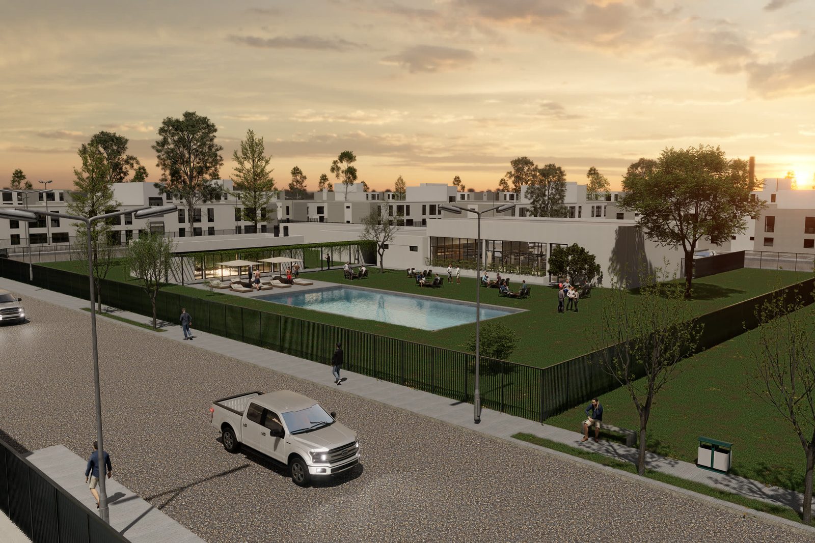 Render de la zona social con pileta
