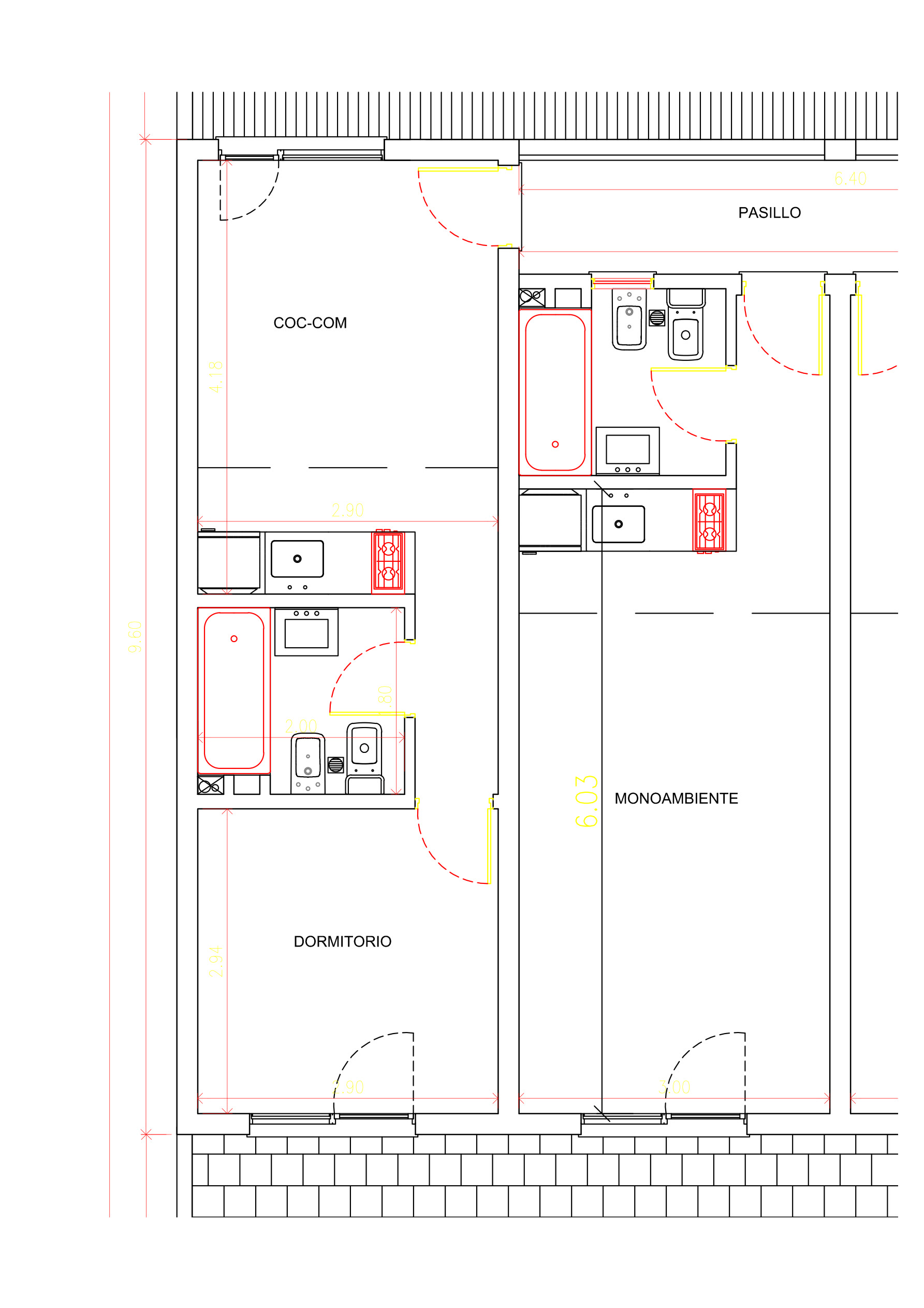 Plano unidad tipo 1 dormitorio y monoambiente